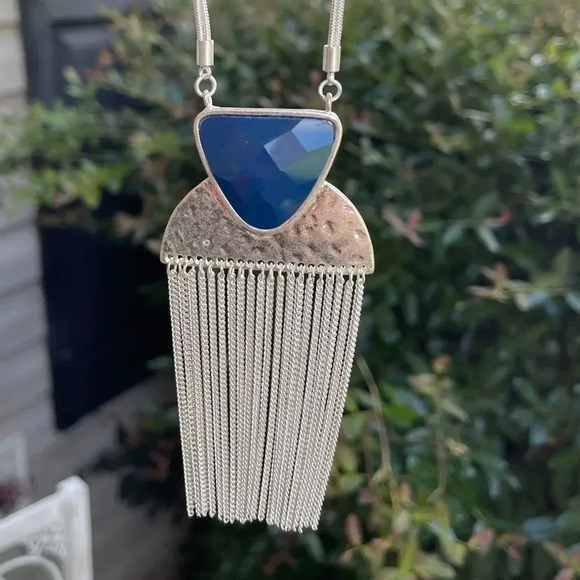 Abstract Silver Long Necklace - Picture 1 of 5
